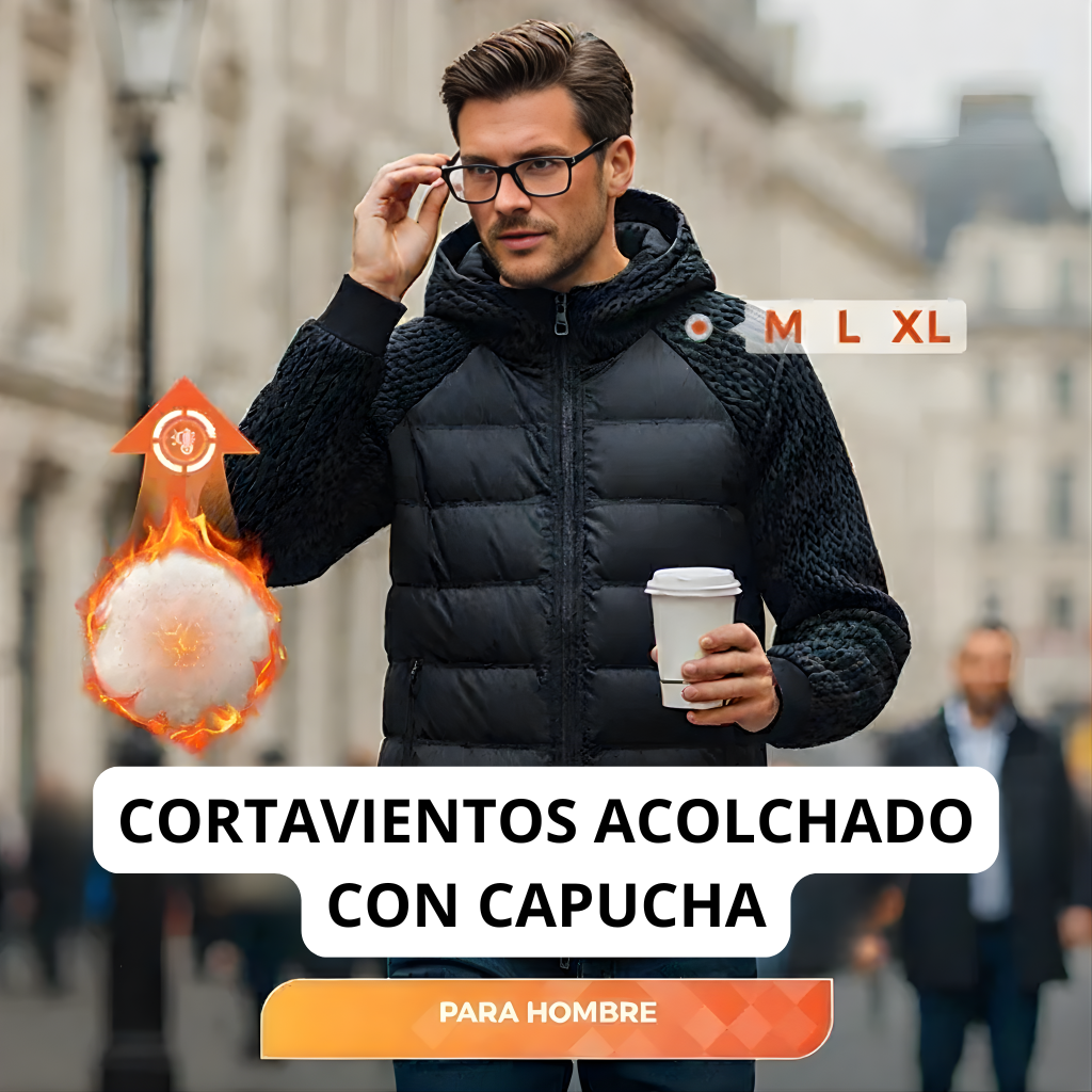 Cortavientos acolchado con capucha para hombre