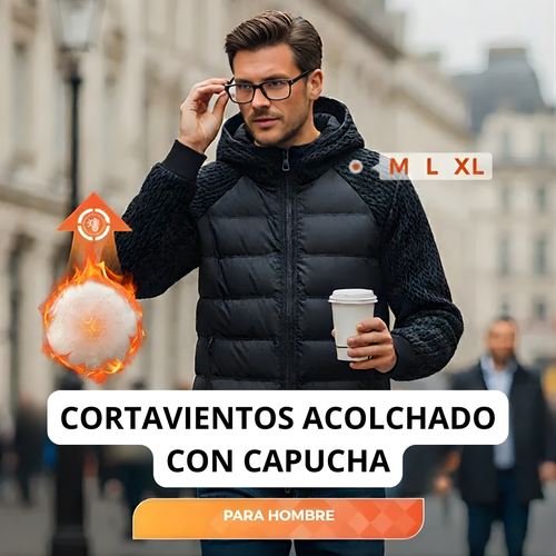 Cortavientos acolchado con capucha para hombre