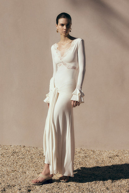 Electra Vestido largo de encaje ajustado - Marfil