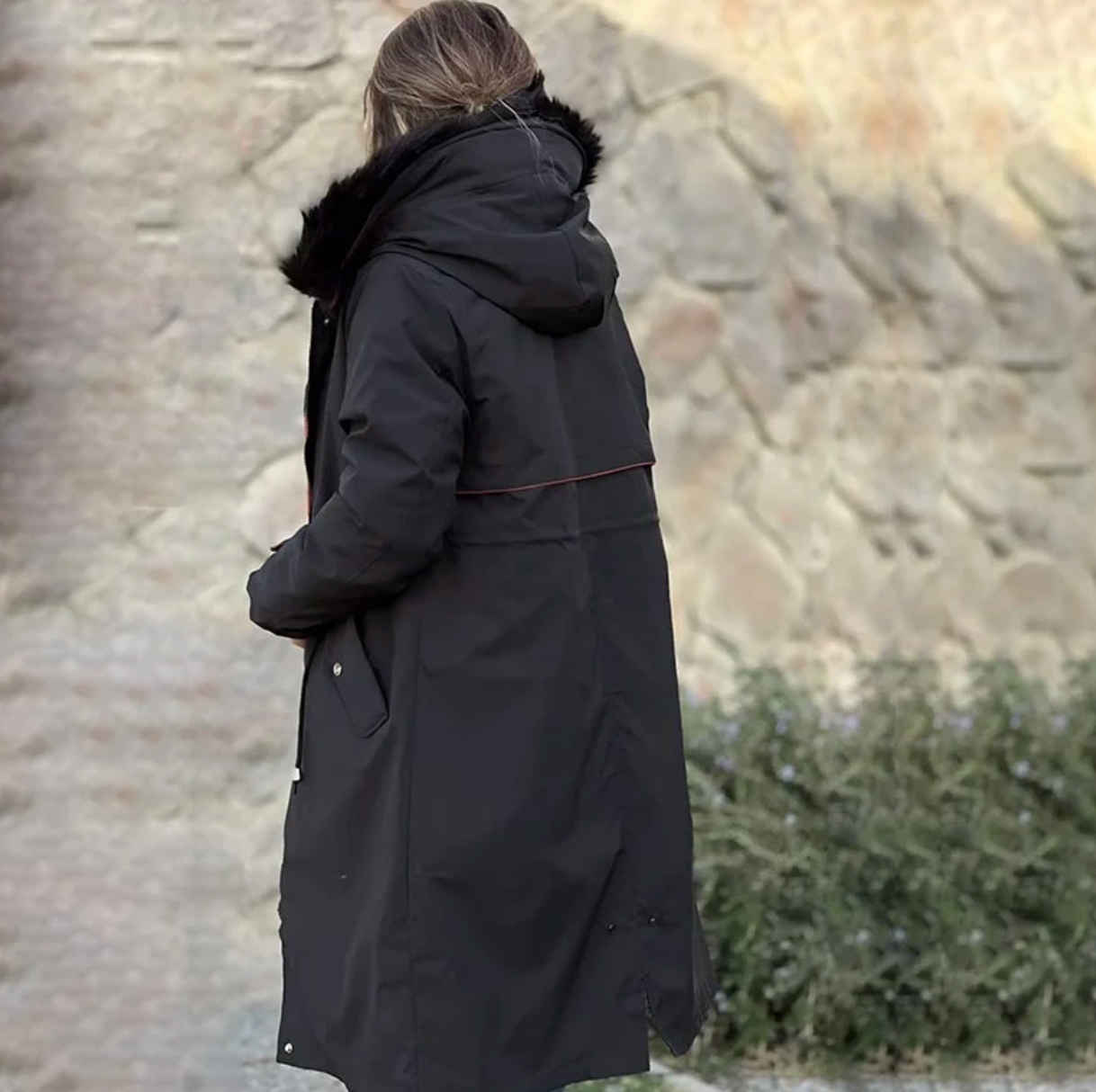 Parka informal con cuello de piel y capucha de invierno para mujer